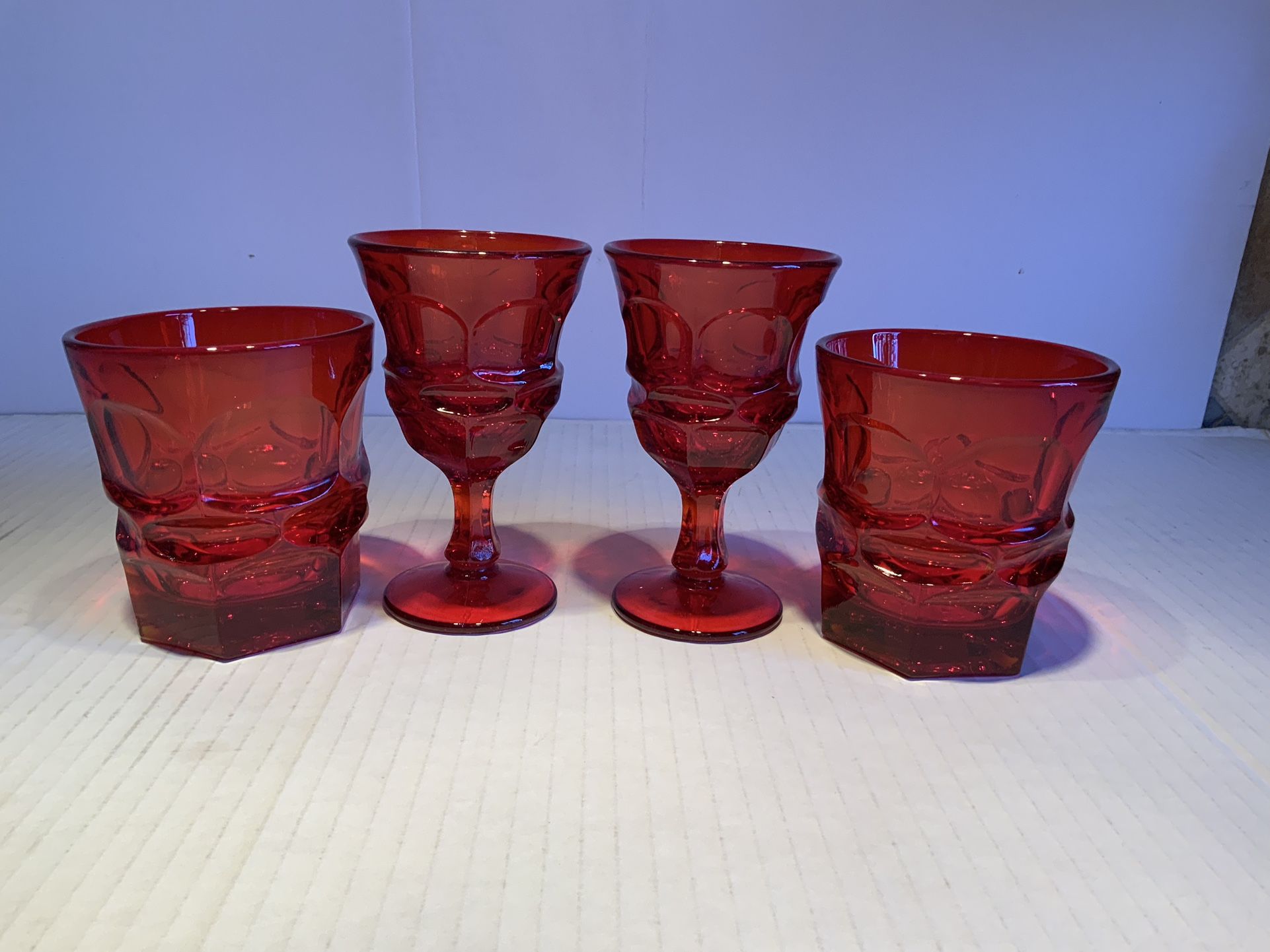 VINTAGE FOSTORIA RUBY RED WINE GLASSES AND WHISKEY TUMBLERS ARGUS PATTERN - 2 EA. AVAILABLE