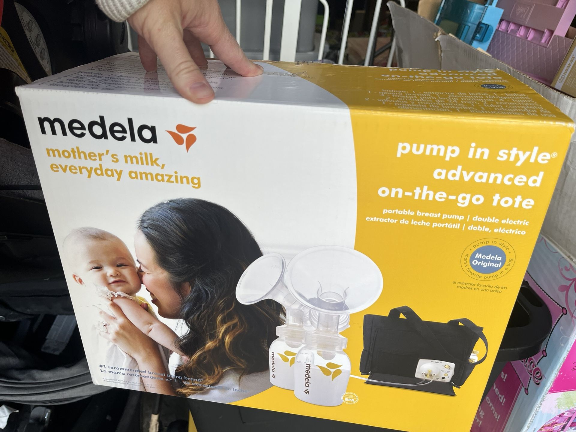 Medela pump, pump parts, bottles, nursing pads, breast milk bags