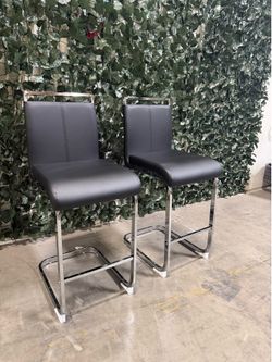 New Set of 2 Black PU Leather 28” Barstool Kitchen Counter Height Bar Stool Chair
