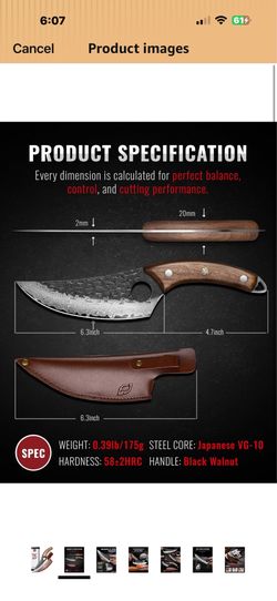 Chef Knife, 67-Layer Damascus Steel Kitchen Knife with Black Hammered Finish, Japanese Knives for Home, Outdoor Cooking, BBQ, Include Gift Box, 6.3 In