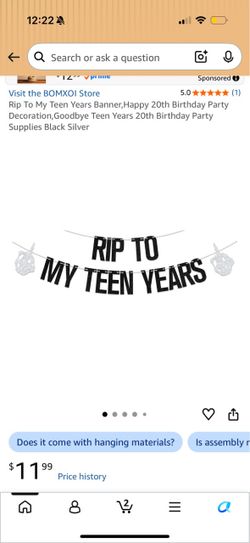Rip To My Teen Years Banner,Happy 20th Birthday Party Decoration, Goodbye Teen Years 20th Birthday Party Supplies Black Silver