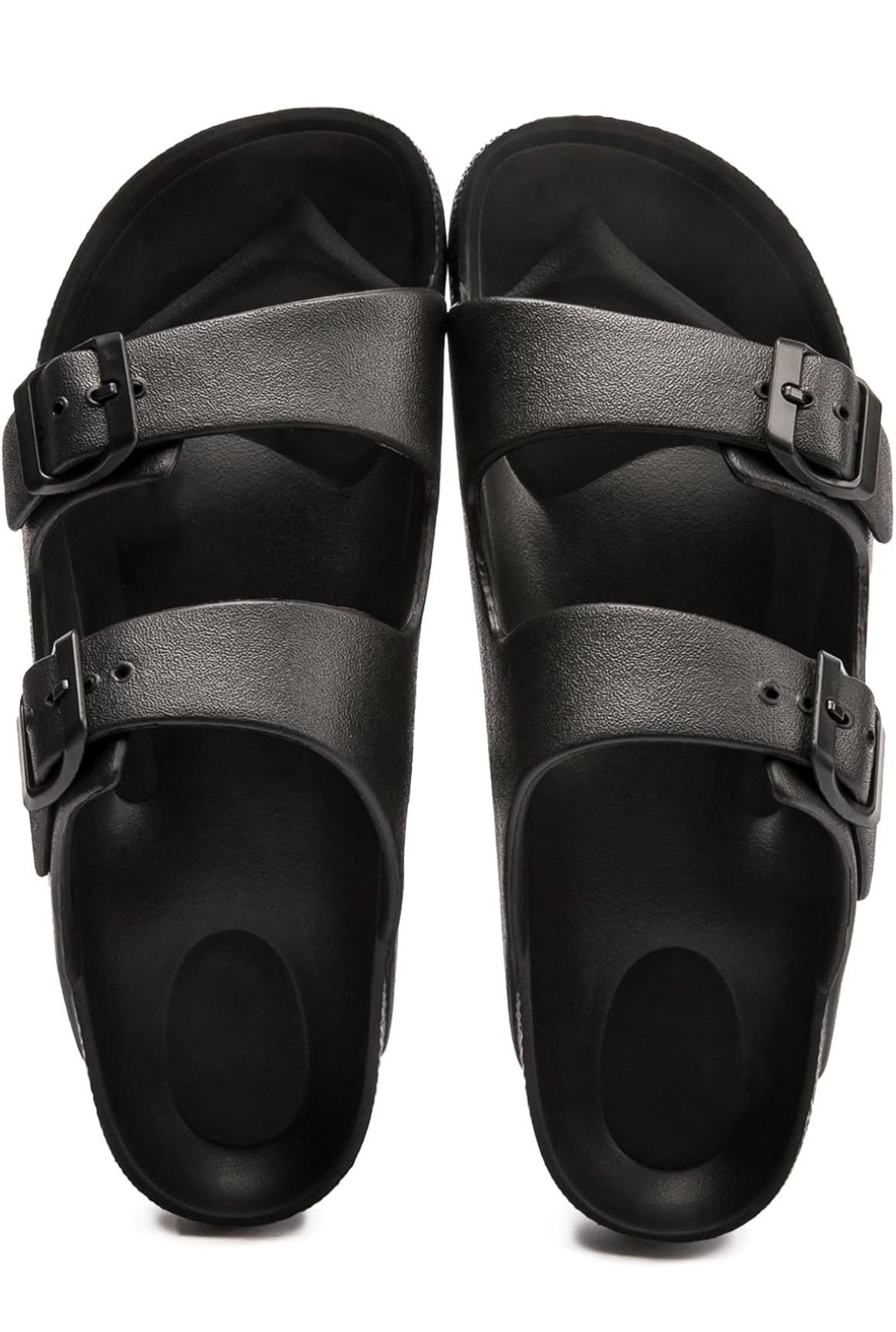 FUNKYMONKEY Women's Comfort Slides Double Buckle Adjustable EVA Flat Sandals