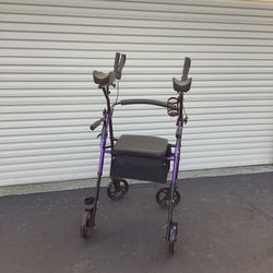 ELENKER All-Terrain Rollator Walker with 10” Rubber Wheels, Padded Seat & Backrest, Under-seat Basket for Seniors