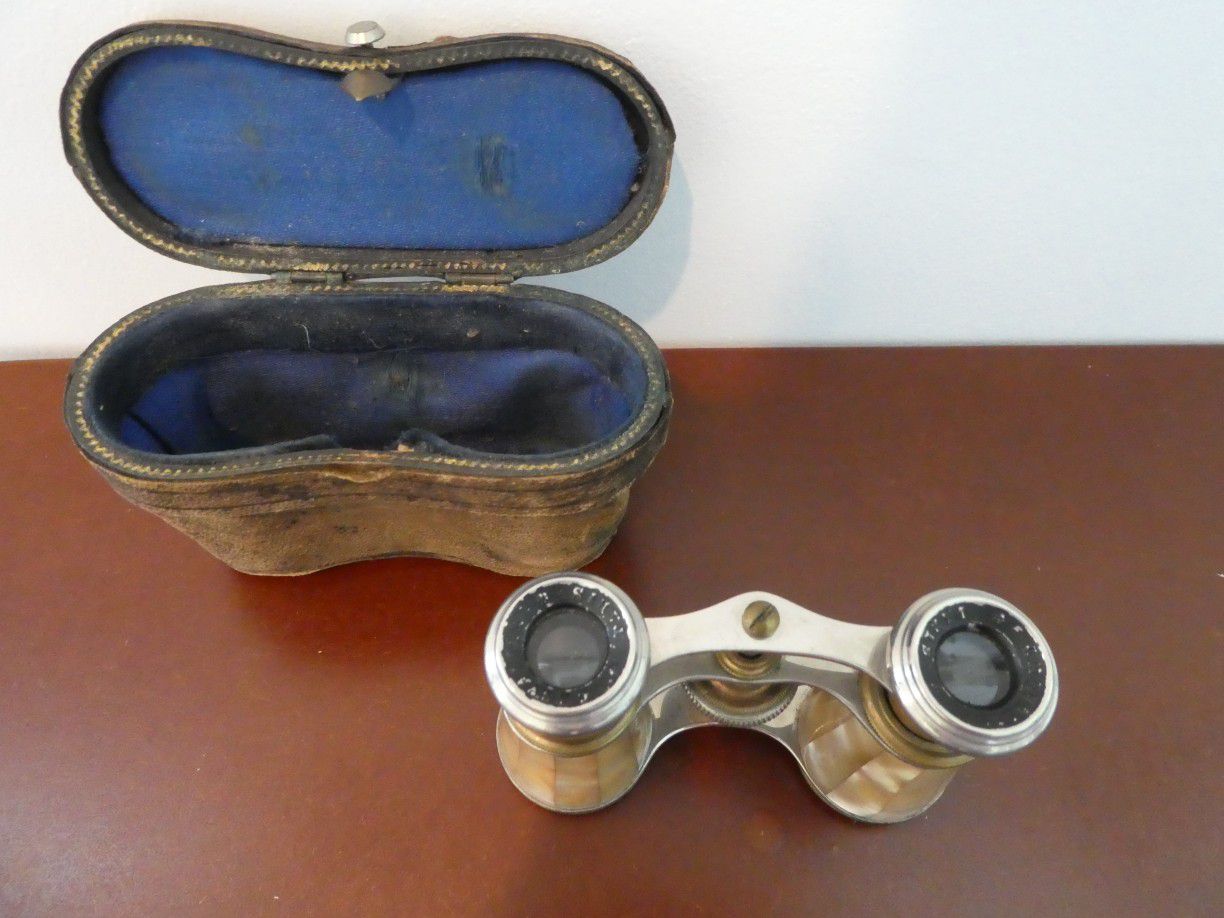 Vintage mother of pearl opera glasses with case