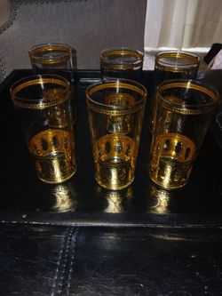 Vintage Culver Ltd. 22k Gold Hollywood Regency High Ball glasses