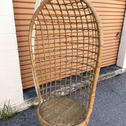 Hanging Wicker Basket Egg Chair With Metal Stand Circa 1970's