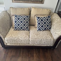 Brown And Beige Loveseat 