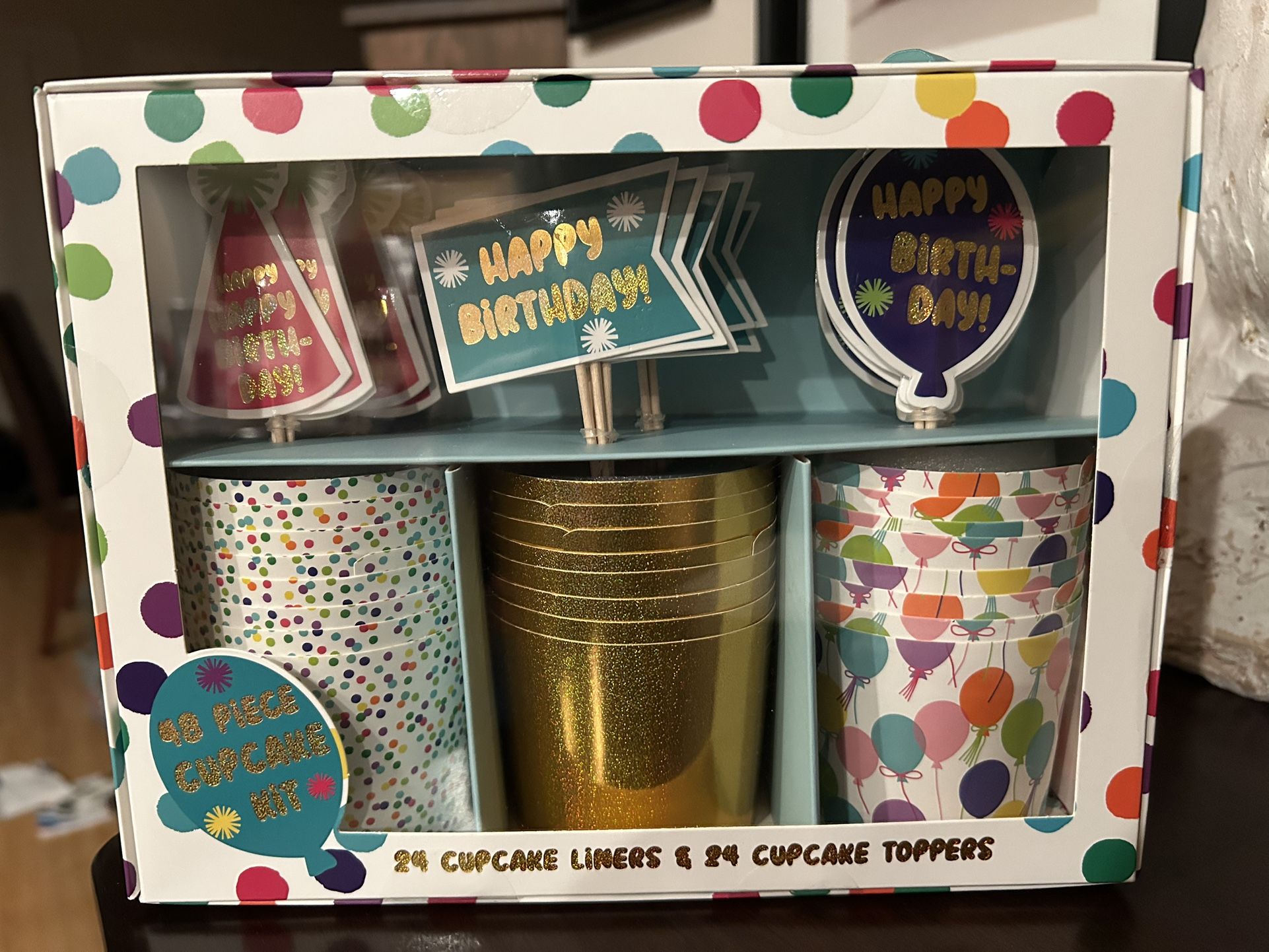 48 piece birthday party decoration cupcake kit - 24 liners + 24 toppers baking