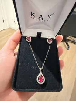 Kay Jewelers Ruby Halo Necklace and Earring Set