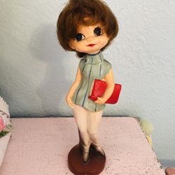 Vintage Big Eyed Girl Figurine Keane Cortendorf Kitsch Kawaii Doll