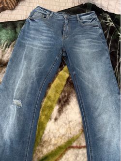 Distressed Wide Leg Blue Denim Jeans L