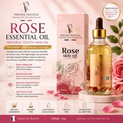 Prédiré Prestige Rose Essential Oil – Natural Youth Skin Oil with Vitamin E | Hydrating & Nourishing Face Oil | 120ml / 4oz