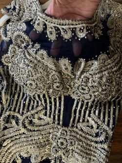 Elegant Navy And Gold Embellished Dress