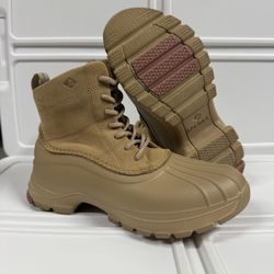 Size 6.5 Sperry Women’s Top-Sider Duck Float Lace Rain Boots Sand Tan