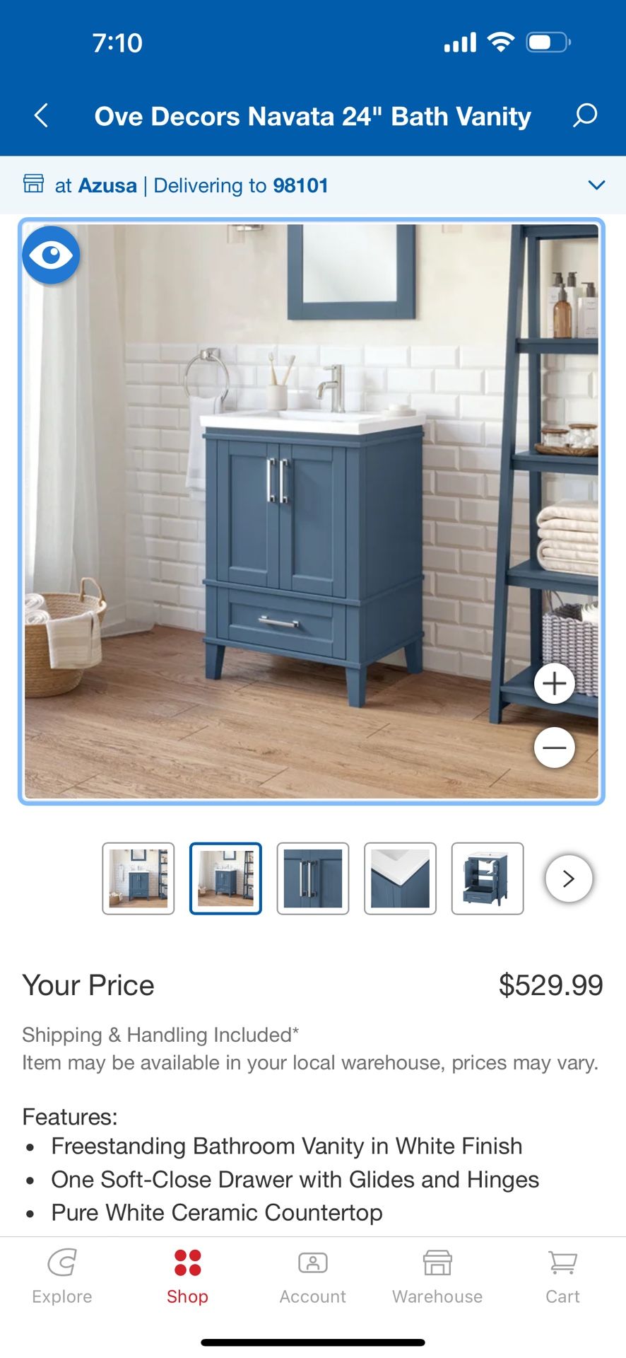 OVE Decors Navata 24" Bath Vanity in Chambray Blue