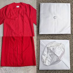 Jostens 5'7" - 5'9" high school college graduation ceremony red gown and white cap