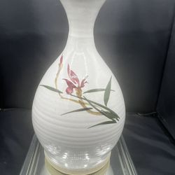 Studio Made Elegant Floral Glazed Stone Wear Vase earth tone colors with flower