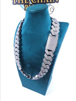 White Gold Chain Cuban Link - 30mm Fully Iced Out Custom 7 Row Setting 920g *Rapper Chain* XXL Chain