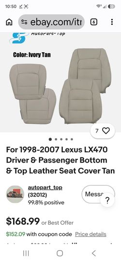 Front Driver & Passenger Side Bottom & Top Microfiber Leather Replacement Seat Cover, Lexus LX 470