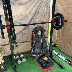 Bench Press Bar Bell Set With Weights Plus Attachment