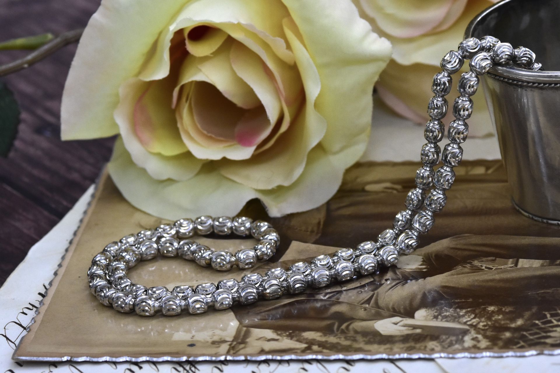 10k white gold bead chain, 22” inches 