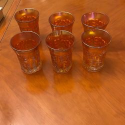 Six Carnival Glass Glasses