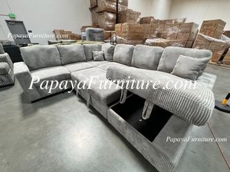 NEW LARGE U Shape Sectional Sofa and STORAGE CHAISE Lounge Set Pullout Sleeper Sofa Bed Under Grey Fabric Ashley Style Black Beige Fabric BIG Discount