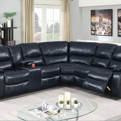 Brand New Dark Blue Power Reclining Sectional Sofa
