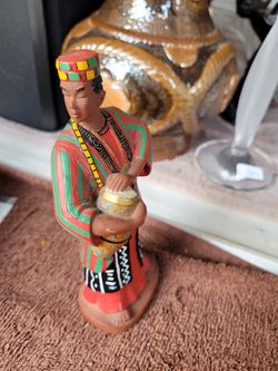 Vintage Hand Plainted Colorful African Musician  Playing The Drums  Figurine.