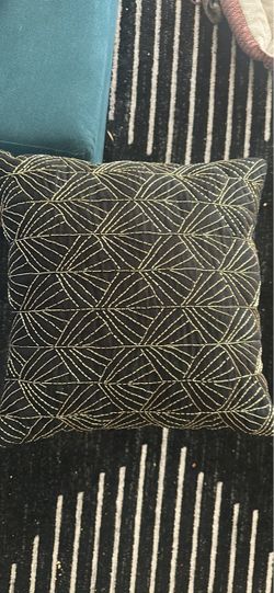 Arg Deco MCM Black and Gold Embroidered Throw Pillow