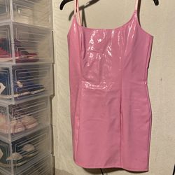pink latex bodycon dress