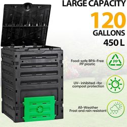 ZENY 120 Gallon (450 L) Outdoor Compost Container, Fast Fertile Soil Creation, Black