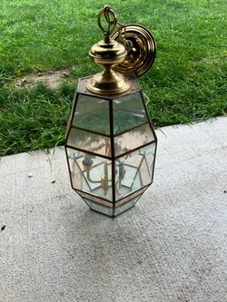 Brass and Glass Lantern Wall Sconce