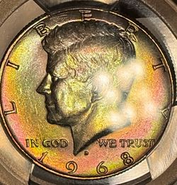 RAINBOW TONED 1968-D KENNEDY HALF DOLLAR! WOW! š