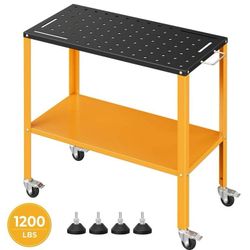 Portable Welding Table 36"x18",CAMMOO 1200LBS Garage Steel Welding Workbench for Home Shop, 4 Lockable Casters, 5/8" Holes  Quick Setup: Pre