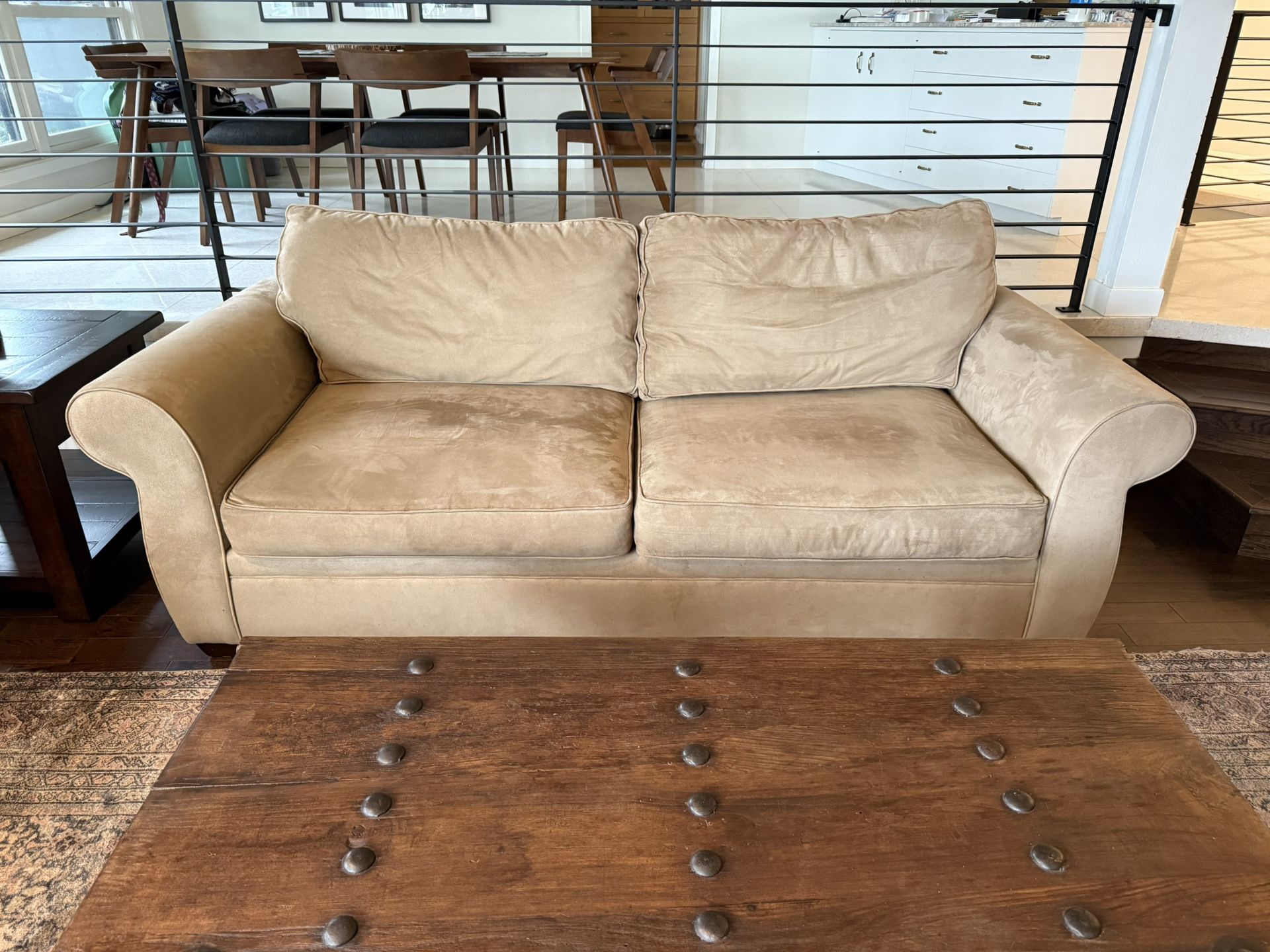 Pottery Barn Pearce Roll Arm Sleeper Sofa (89”) In Performance Suede “Stone”
