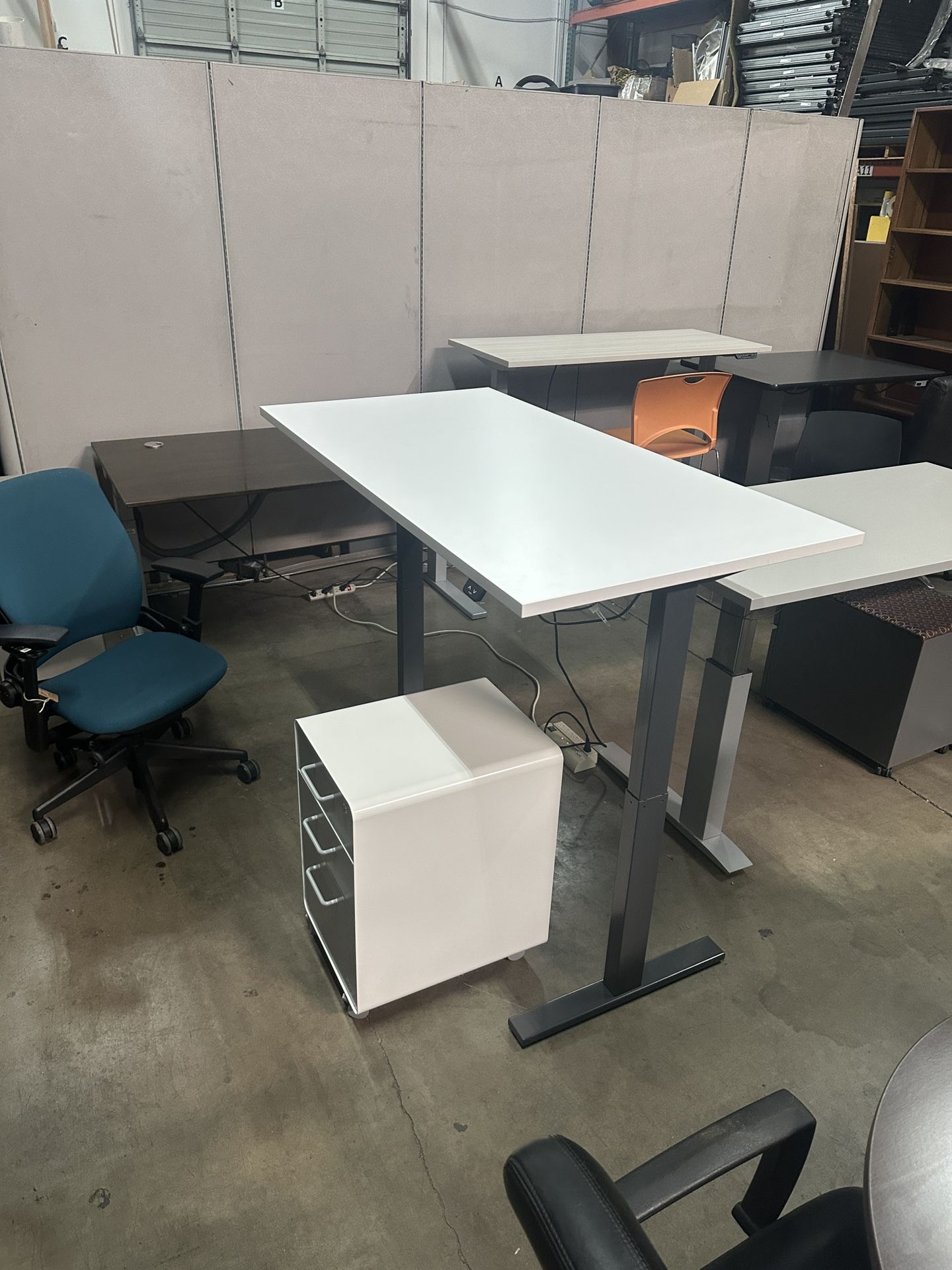 Modern White Sit To Stand Desk With Box Box File Pedestal