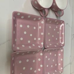 Pink Polka Dot Dish Set