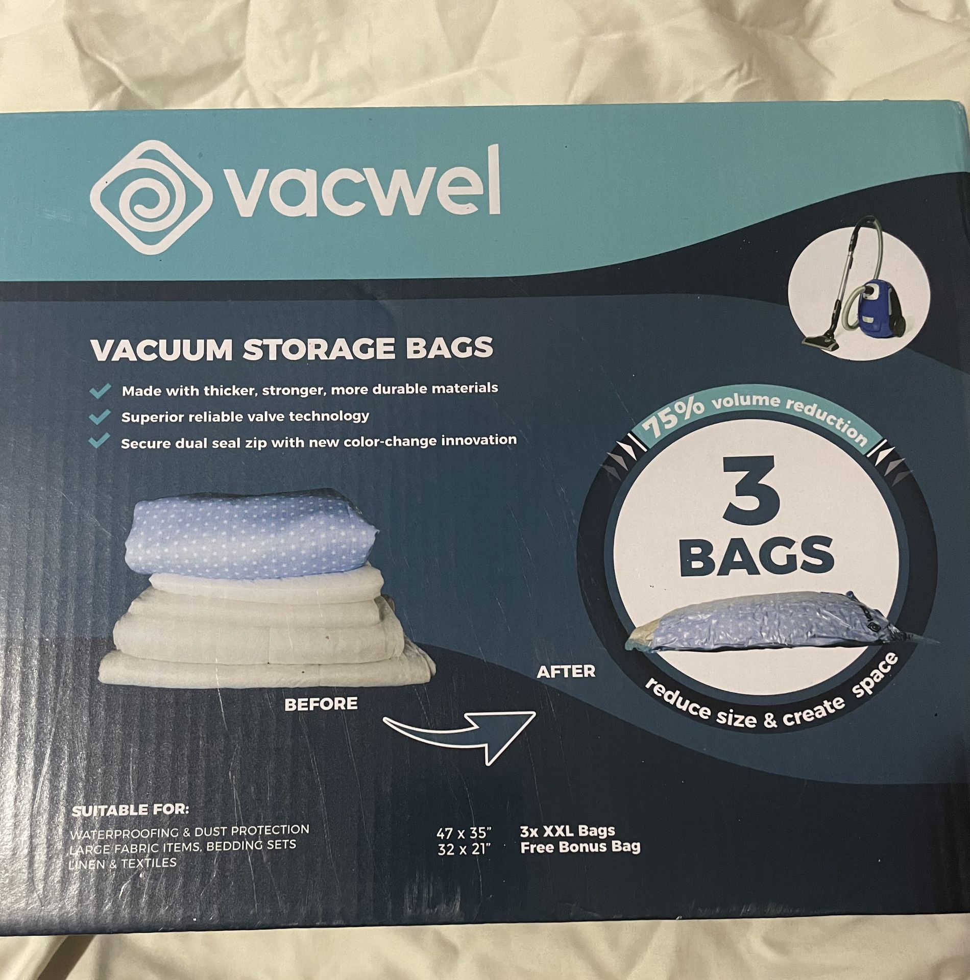 Vacwel 3-Pack XXL - Vacuum Storage Bags - Space Saver Bags for