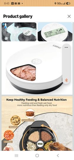 UBPET F10 Automatic Cat Feeder Wet Food, Semiconductor Cooling 5 Meal Timed Meat Dispenser, 24-Hour Freshness 3 Cooling Modes, Dry and Wet Food Automa