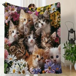 Cozy Floral Kitten Throw Blanket New