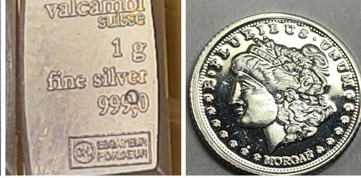 2g Silver Bundle Morgan Round & Valcambi Silver Bar Bundle .999 Fine Silver 