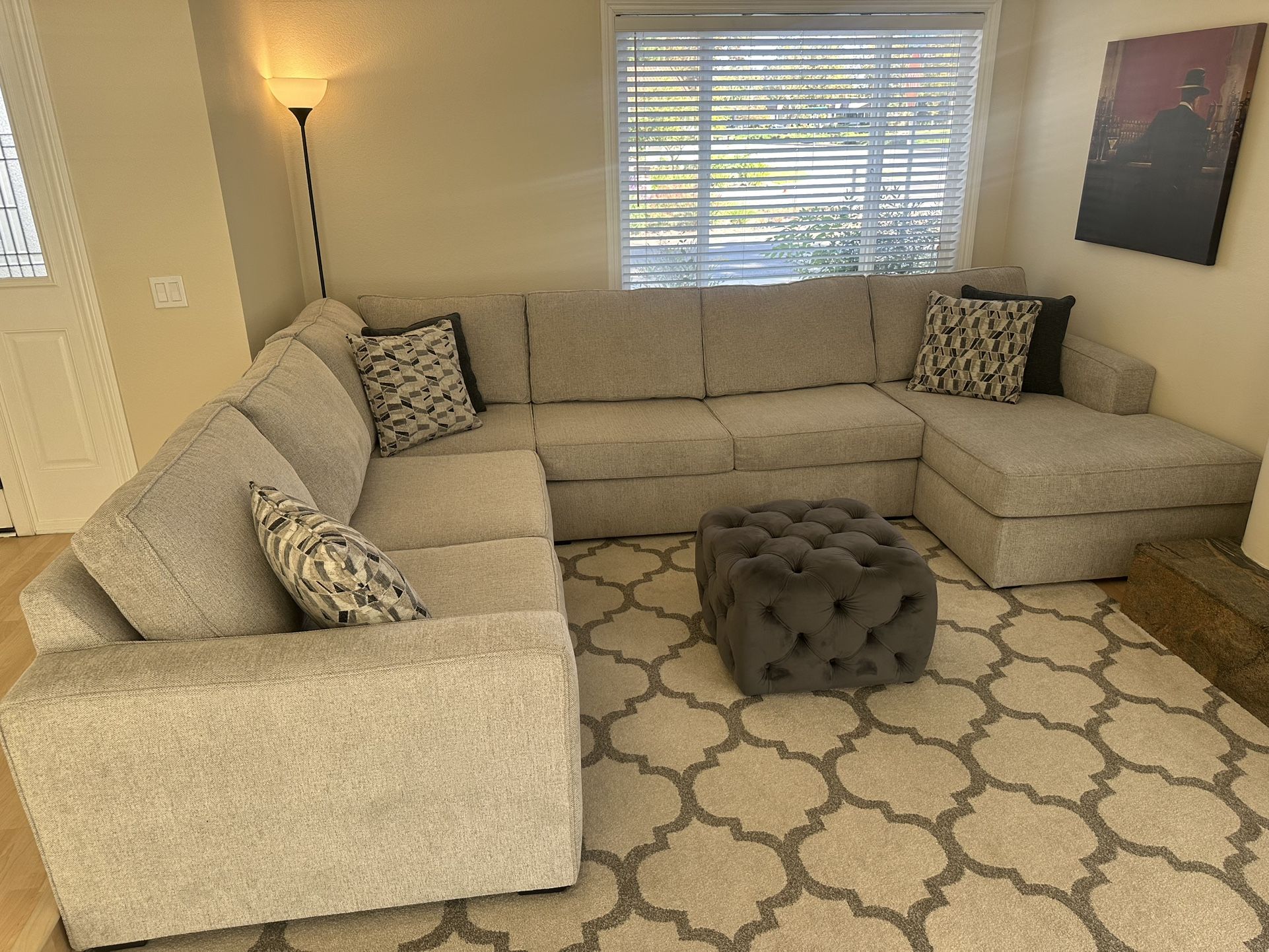 MOVING THIS WEEK! MUST GO!! Living Spaces “Monterey Beach” Beige/Grey Sectional Couch - Less Than A Year Old!!