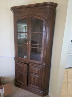 Wooden Corner Cabinet with Glass Doors