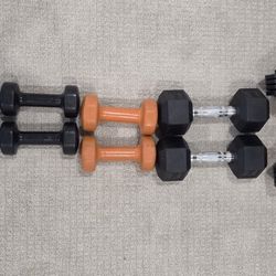 Dumbells: 1 Adjustable 25lb, Set Of 20, 10, 8, And 5
