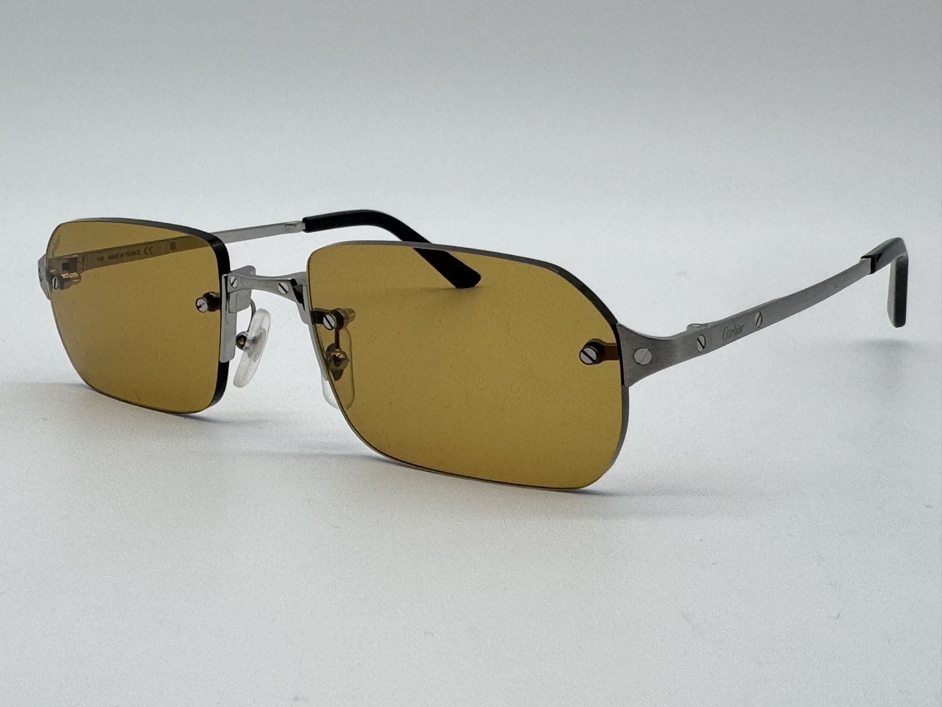 SANTOS DE CARTIER AVIATOR RIMLESS SILVER SUNGLASSES CT0460S NEW 100% AUTH $1600