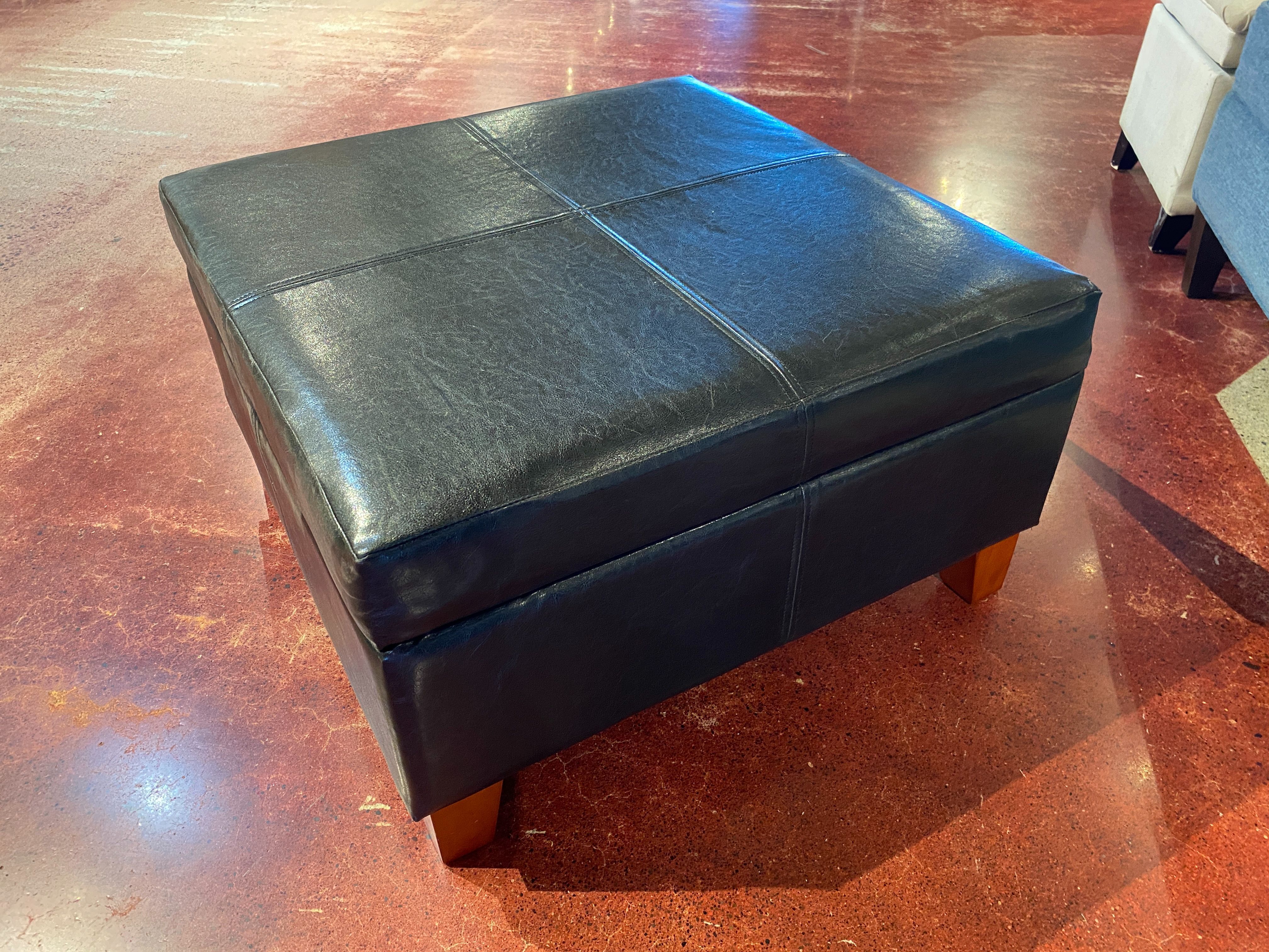 Black Leather Square Storage Ottoman