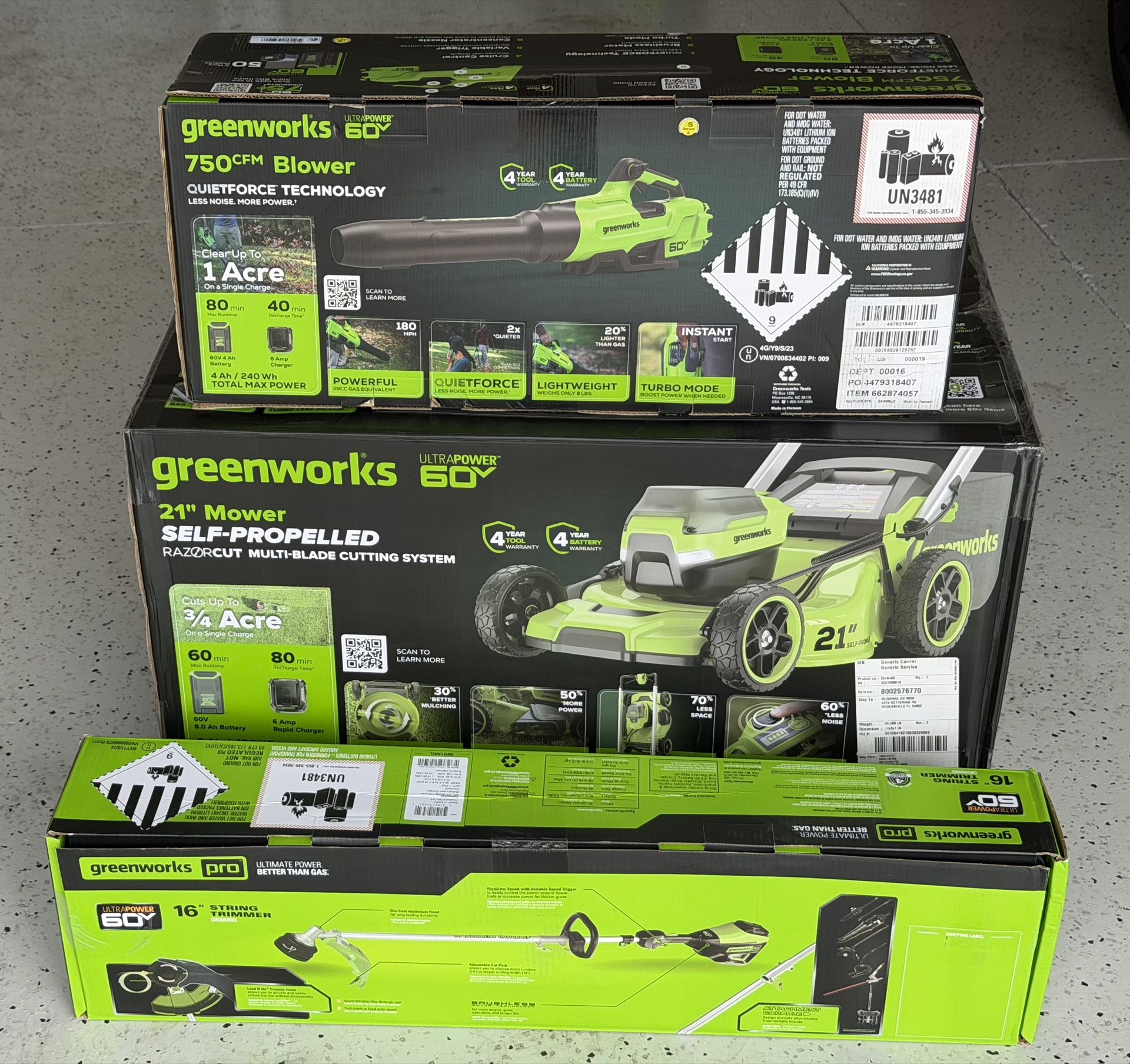 Greenworks 60V Mower + Trimmer + Blower β Brand New
