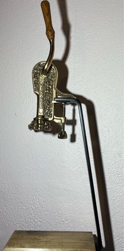 Antique Vinter Wine Bar Mount Corkscrew Cherubs Art Nouveau Brass Oak Corker