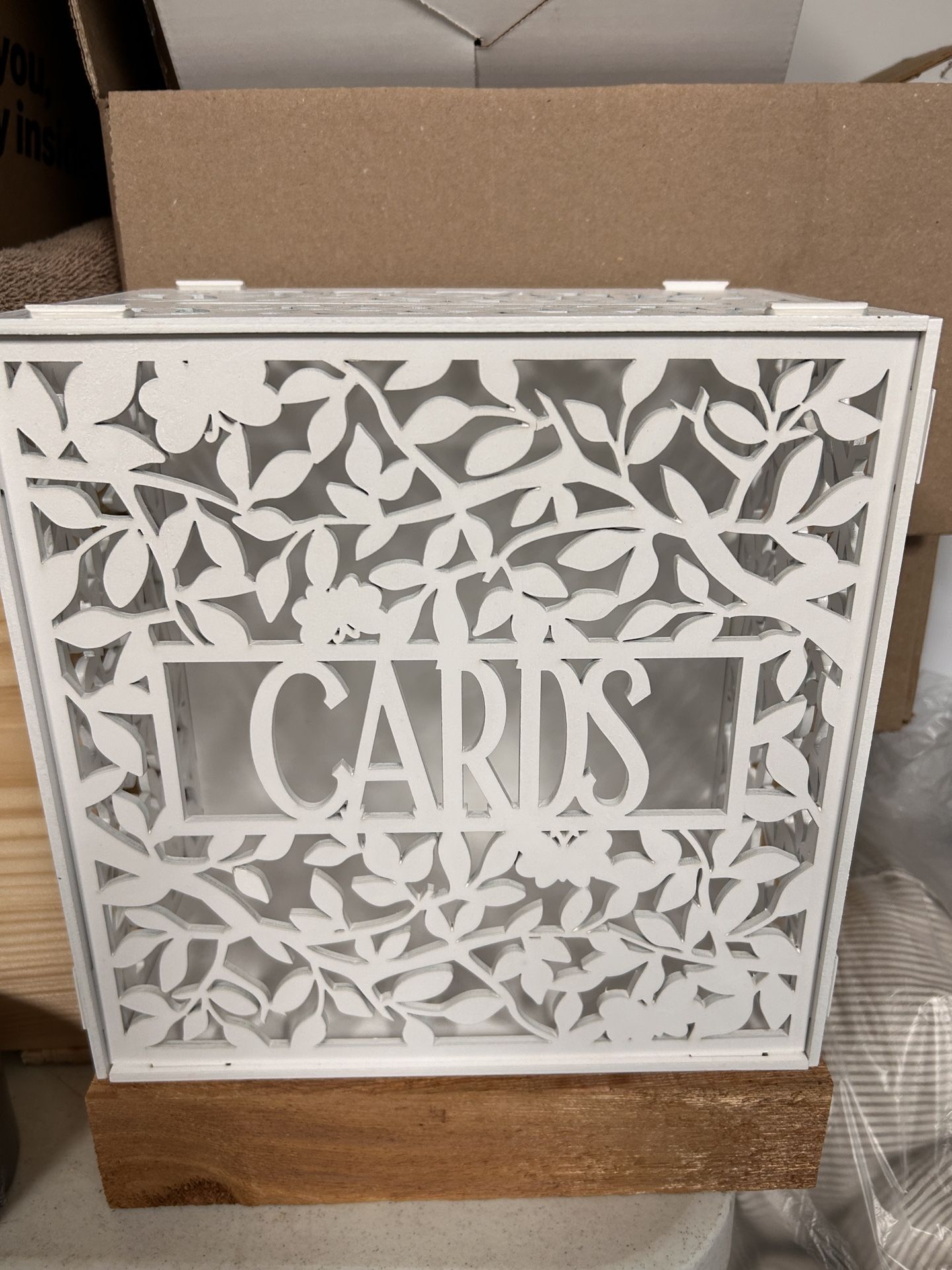 White Scrolled Wood Card Box
